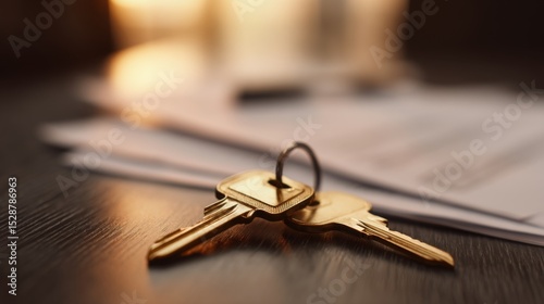 Two golden keys crossing on dark wooden table symbolizing business merger and company acquisition, corporate takeover and partnership concept.	