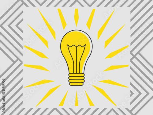 Bright yellow light bulb idea concept with burst rays abstract geometric background modern creative design