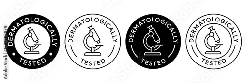 Dermatologically tested set icon. Dermatology, dermatologist, clinically proven, allergy free, laboratory tested, lab, label, logo, badge, symbol, vector. Paraben Free label product packaging design.