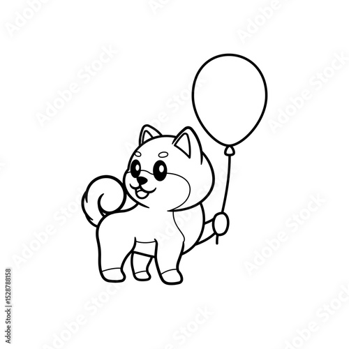 shiba inu holding birthday balloons coloring book