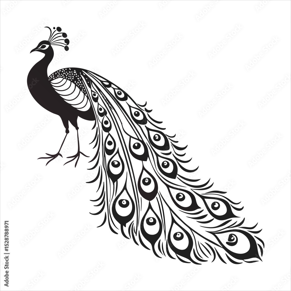 Fototapeta premium silhouette peacock on white background