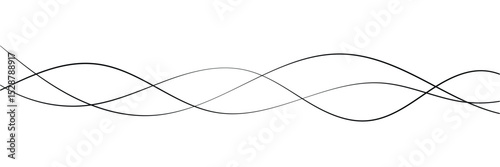 Abstract Wavy Line. Wavy line horizontal divider outline minimalist art. Thin line wavy abstract vector. Curve wave seamless pattern. Line art striped graphic template. On white background in eps 10.
