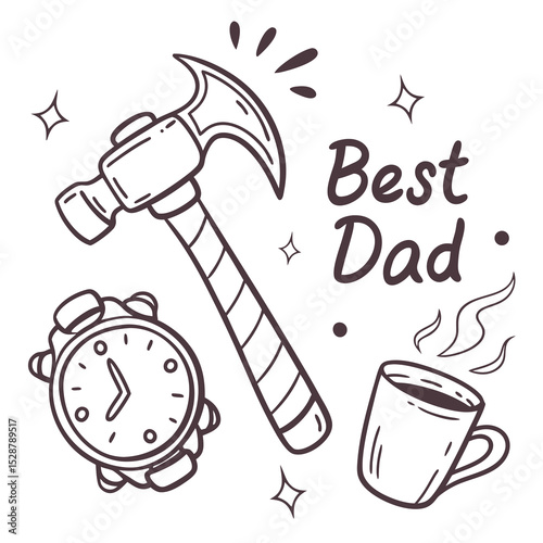 Doodle Icons Tools Watches Coffee Mugs Vector