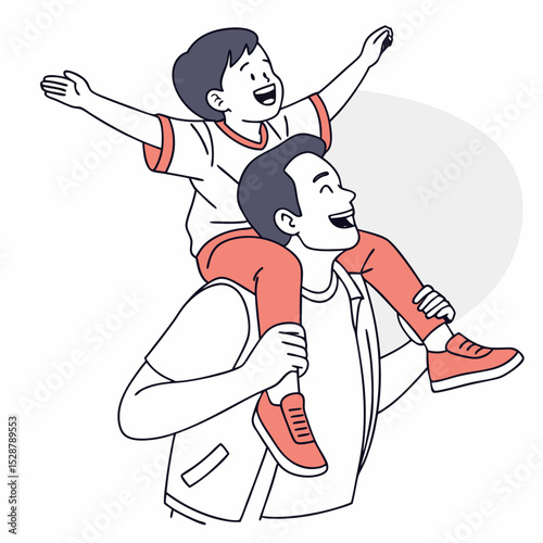 Dad Holding Child on Shoulders Flat Vector