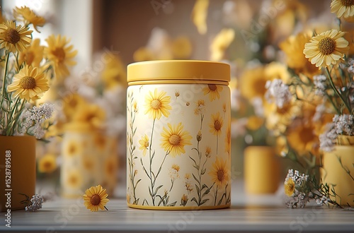 Floral Jar Mockup with Yellow Potted Flowers

 photo
