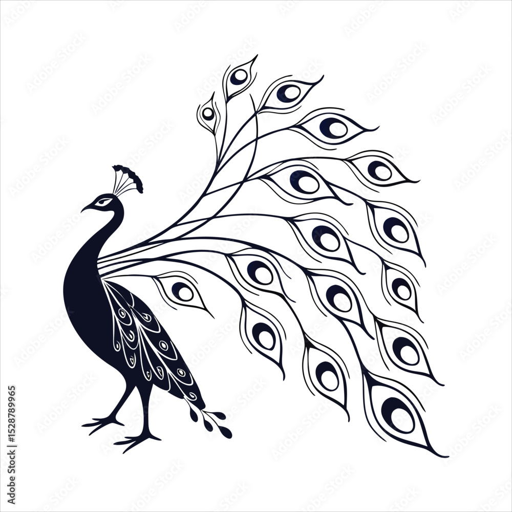 Fototapeta premium silhouette peacock on white background