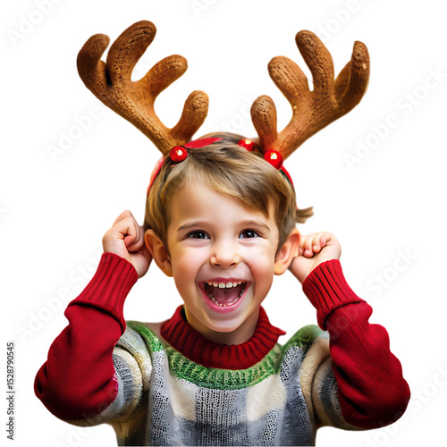 Christmas Child: Festive Season Portrait of a Happy Toddler in Reindeer Antlers