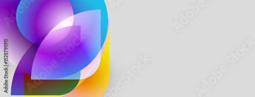 Abstract colorful shapes overlap, creating vibrant visual effect. Gradient hues blend smoothly, offering modern aesthetic.
