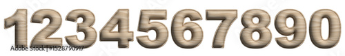 Puffed Wooden Number Icon Set with Natural Texture