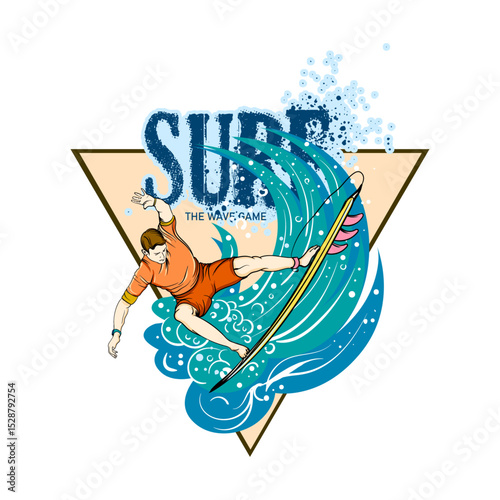 Surfing banner with surfer and surfboard. Vector illustration.