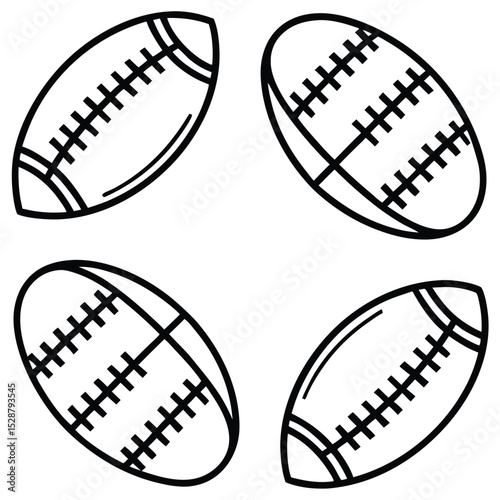 Four American Footballs and Gridiron Set Graphic