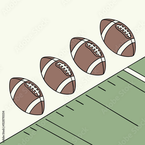 Four American Footballs and Gridiron Set Graphic Design