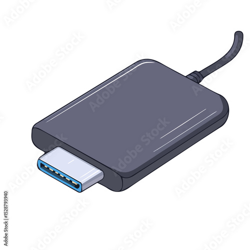 USB-C Adapter illustration vector 2D flat, isolated on a white background.