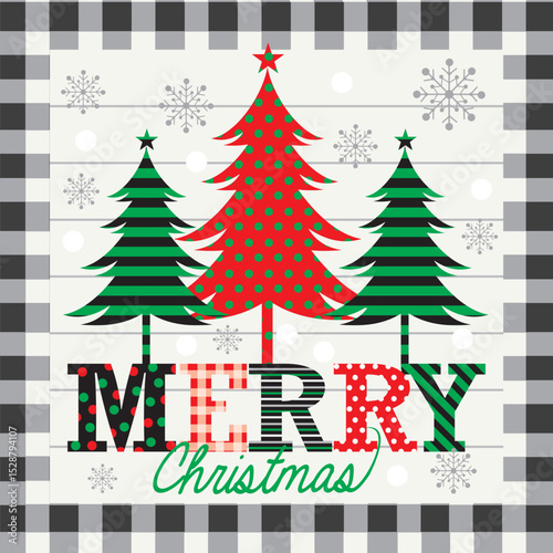 Festive Christmas Trees and Merry Christmas Greeting