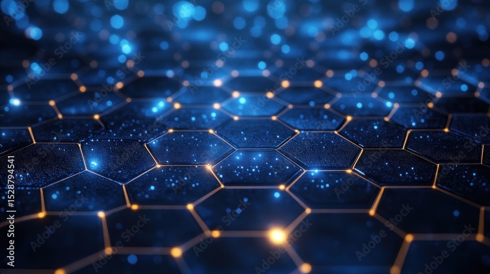 Obraz premium Abstract futuristic hexagonal network with glowing points