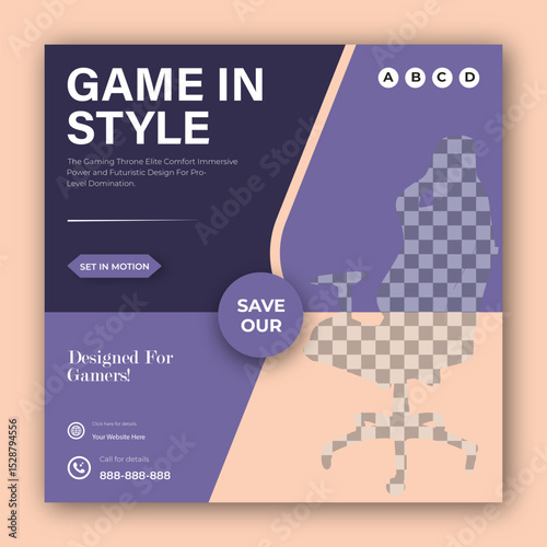Gaming chair brand product promotion social media post design banner template