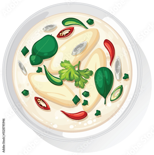 Vector Illustration of Asian Soup with Herbs