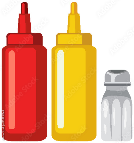 Condiment Bottles and Shaker Vector Illustration
