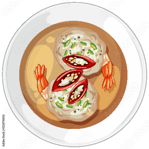 Spicy Shrimp Dumplings on White Plate