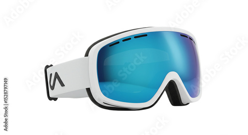 Embark on snowy adventures equipped with sleek white ski goggles reflecting icy depths ready on transparent background