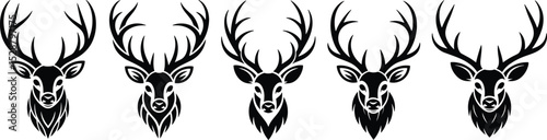 Majestic Deer Head Silhouettes: Elegant Stag and Buck Antler Designs, Perfect for Wildlife, Hunting, Nature, and Rustic Branding Projects