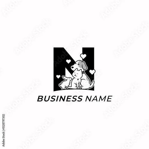 design logo creative letter N and cat