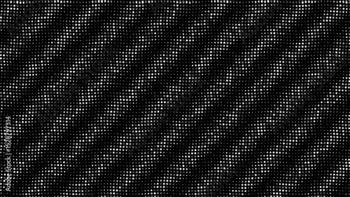 Translationally Symmetrical Halftone Dot Animation with Repeating Sinusoidal Wave Patterns on Black Background Featuring Zentangle-Inspired Rippling Motion and Delicate Shimmering Stardust Effect