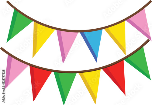 Colorful Triangle Bunting Flags Hanging on Two Brown Strings for Celebration