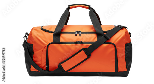 Gear up with an energetic orange duffel bag ready for your fitness journey or weekend escape on transparent background