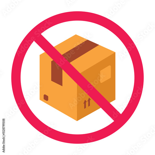 Forbidden sign with brown packaging box icon, no cardboard box allowed sign, cardboard prohibition sign, do not use carton box symbol