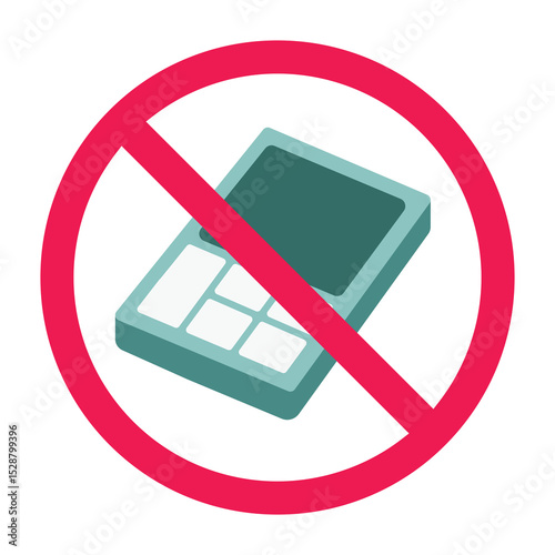 Forbidden sign with calculator icon, no calculator allowed sign, calculator prohibition sign, do not calculate 