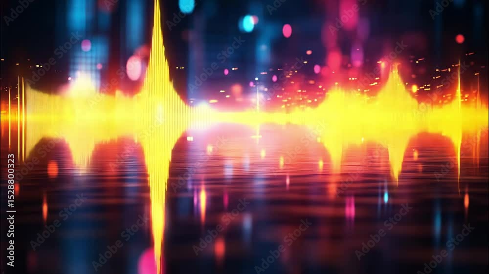  Abstract soundwave visual with bright yellow pink lights and glowing reflection