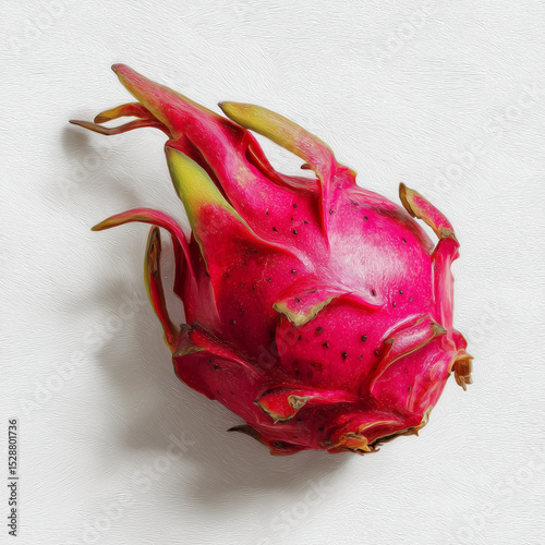 red dragon fruit product photo, one whole dragon fruit on a matte white background, overhead lighting creates subtle shadows beneath the fruit, ai generated images.
