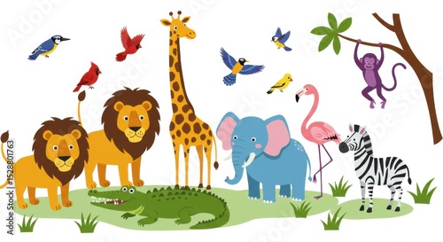 Cute Cartoon Safari and Jungle Animals Illustration