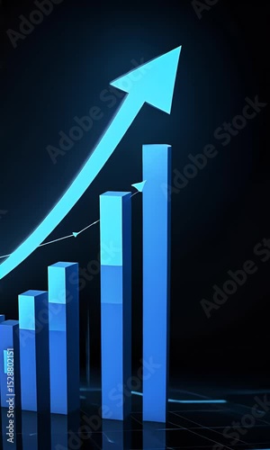 3D Blue Bar Graph with Rising Arrow: Growth Chart