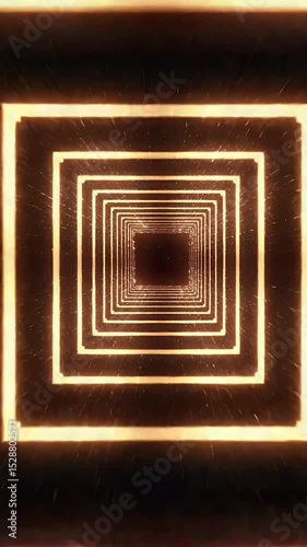 Abstract 3D Animation Golden Square Tunnel Background
