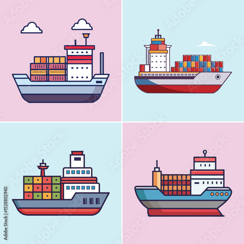 Modern Cargo Ship Flat Illustration Maritime Logistics & Container Shipping Concept