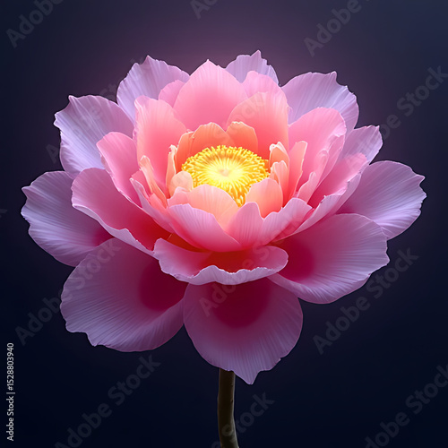 Realistic colossal blossom in fantasy style with layered glowing petals, high-resolution textures, and harmonious layout