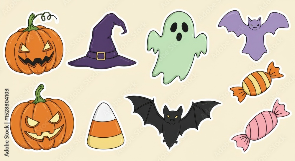 Naklejka premium Cute Halloween Cartoon Sticker Collection