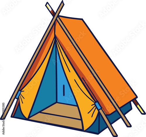 Colorful Cartoon Illustration of a Camping Tent with Open Flaps
