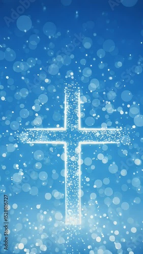 Abstract Blue Sparkle Cross Background Video with Glowing Particles