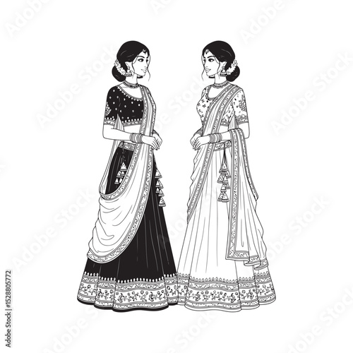 Indian Wedding Attire Lehenga Choli Fashion Design Sketch Art & Illustration