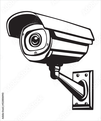 CCTV camera icon vector silhouette isolated in white background, Security camera symbol icon, Fixed CCTV camera logo sign shape, Vector illustration image, Isolated on white background