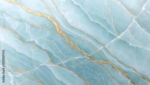 Elegant light blue marble texture with golden veins background