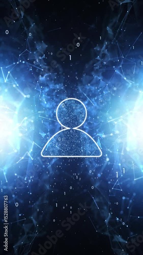 Shining blue digital technology network with people icon loop vertical animation.