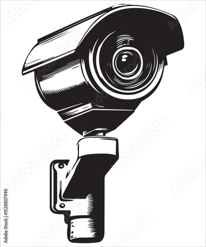 CCTV camera icon vector silhouette isolated in white background, Security camera symbol icon, Fixed CCTV camera logo sign shape, Vector illustration image, Isolated on white background