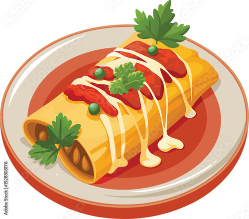 Delicious sweet strawberry pancakes on a white plate, a fresh fruit dessert