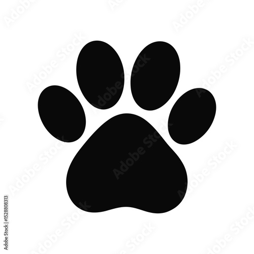 Simple and clear black paw print illustration isolated on a white background
