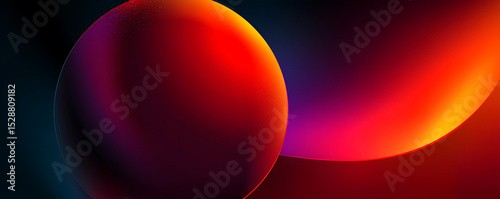  Futuristic digital design featuring a red orange luminous sphere blending into a vibrant pink and purple gradient with smooth flowing light on a dark background