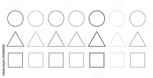 Geometric circle with dashed cutout lines and abstract pattern effect. Flat vector illustration isolated on white background.